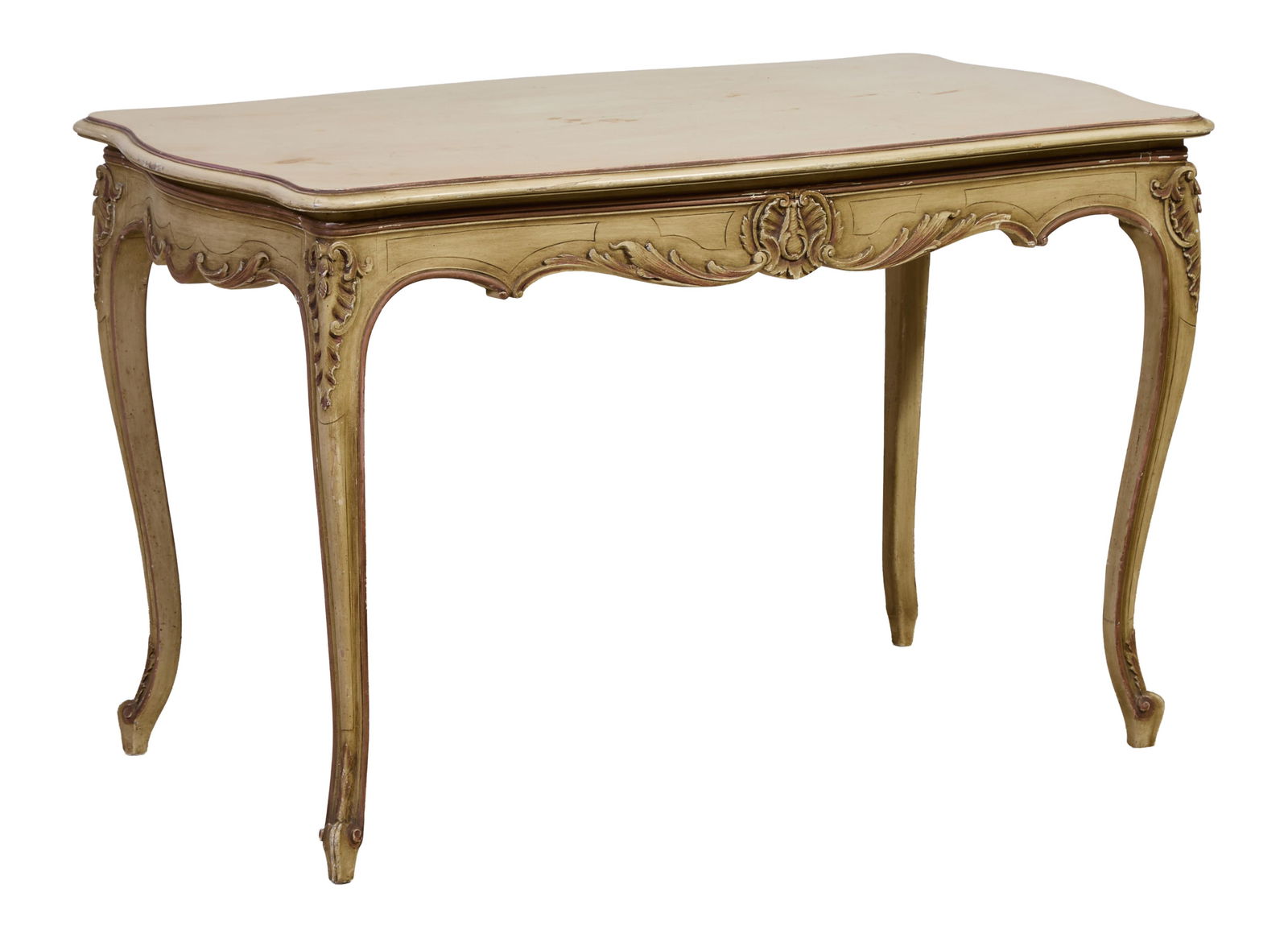French Louis XV Style Creme Peinte Center Table, 20th c., H.- 29 1/2 in., W.- 45 in., D.- 25 1/2 in. (1 of 1)