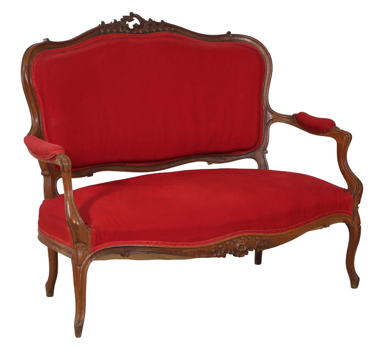 French Louis XV Style Carved Walnut Settee, 19th c., H.- 40 in., W.- 49 in., D.- 22 in. (1 of 1)