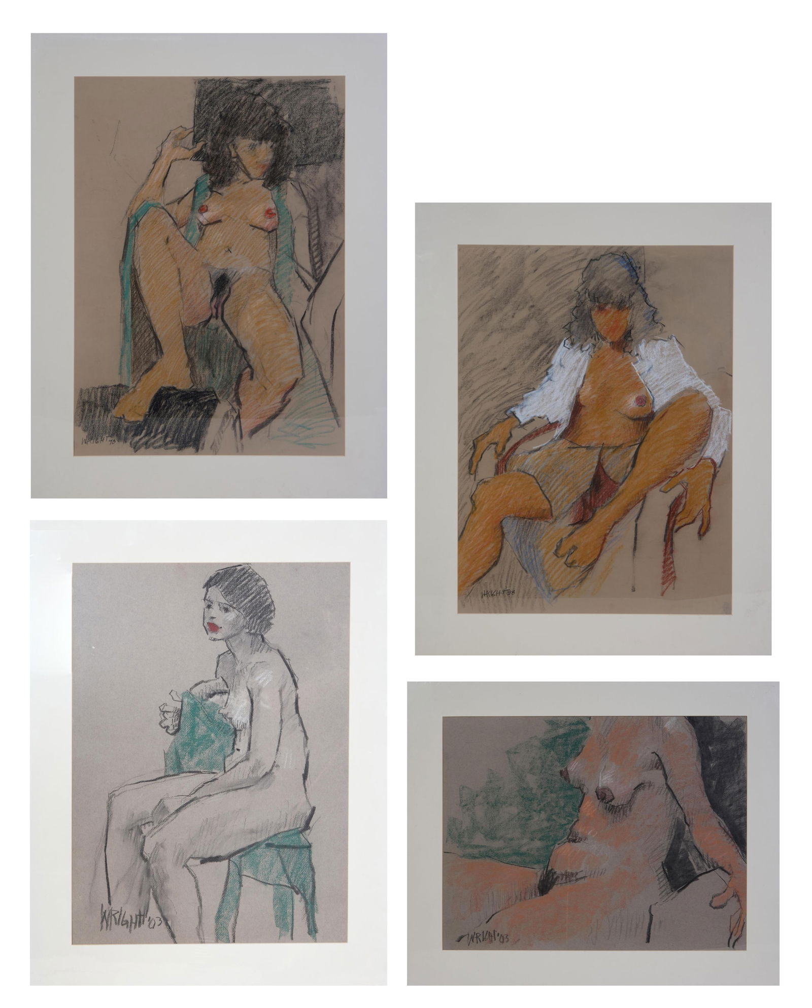 Don Wright (American/Louisiana, 1938-2007), "Four Studies of Female Nudes," 1998-2003, Smallest: Don Wright (American/Louisiana, 1938-2007), "Four Studies of Female Nudes," 1998-2003, including three standing figures and a torso, each charcoal on paper, each signed and dated lower left, each matt