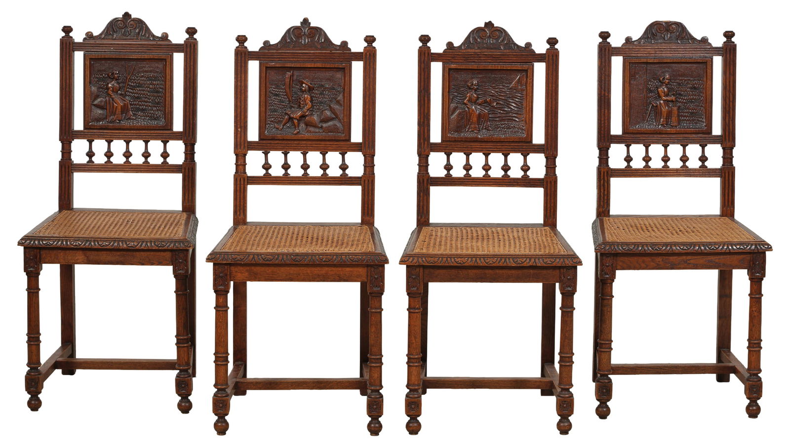 Set of Four French Henri II Style Side Chairs, 19th c., H.- 38 in., W.- 17 in., D.- 16 in. (4 Pcs.) (1 of 4)
