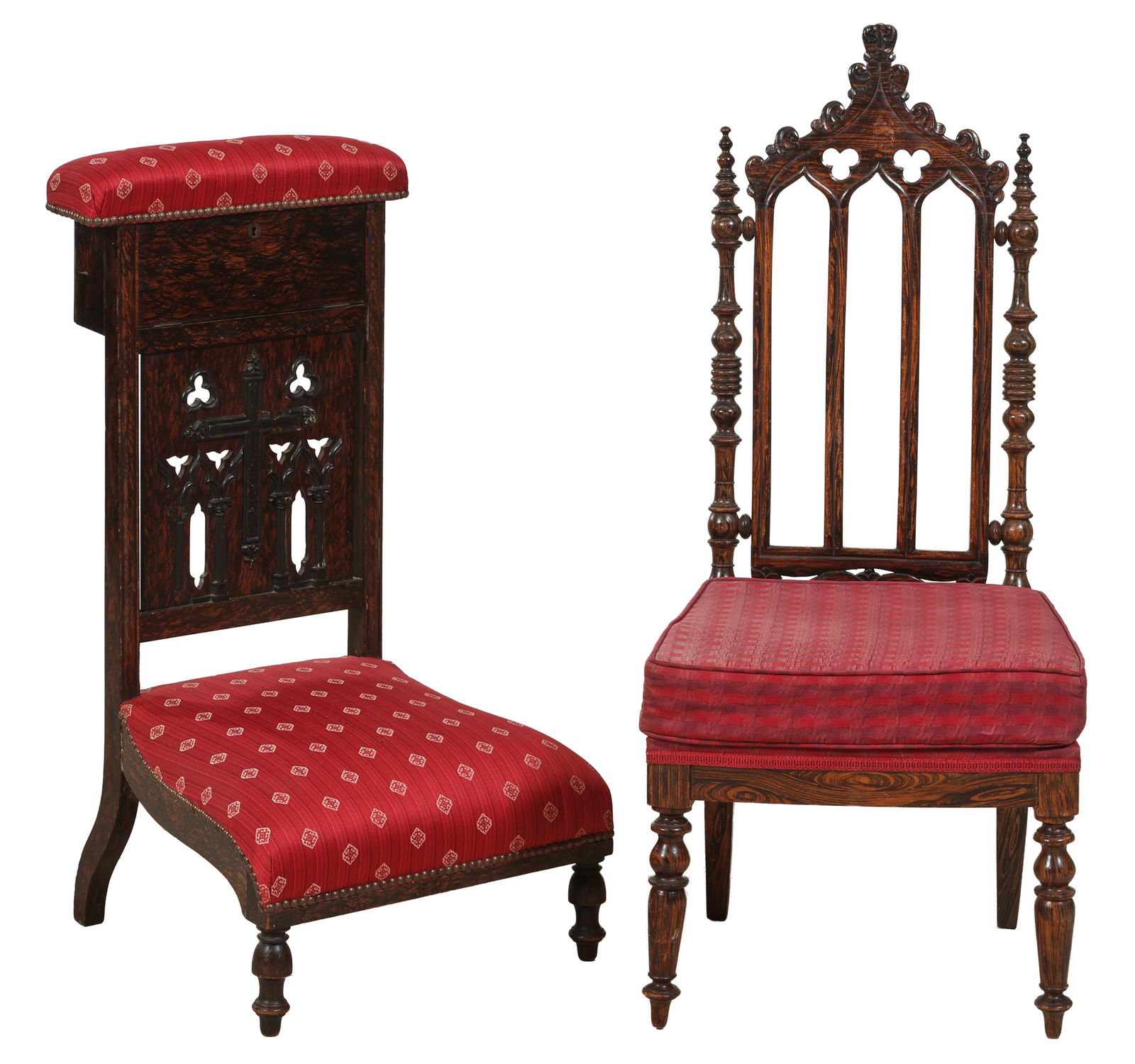 Two Napoleon III Gothic Rosewood Pieces, late 19th c., Chair- H.- 41 in., W.- 18 in., D.- 17 in. (2 (1 of 3)