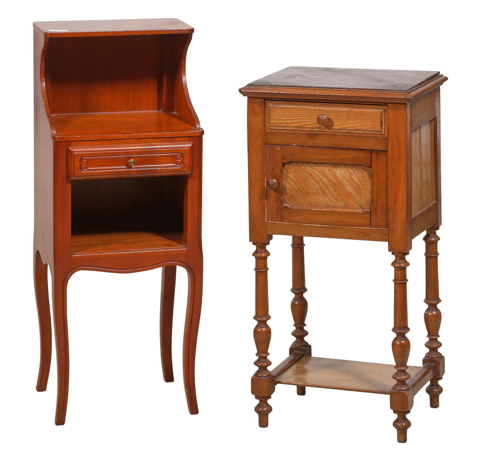 Two French Nightstands, late 20th c., Taller- H.- 36 in., W.- 19 1/2 in., D.- 12 1/2 in. (2 Pcs.) (1 of 2)