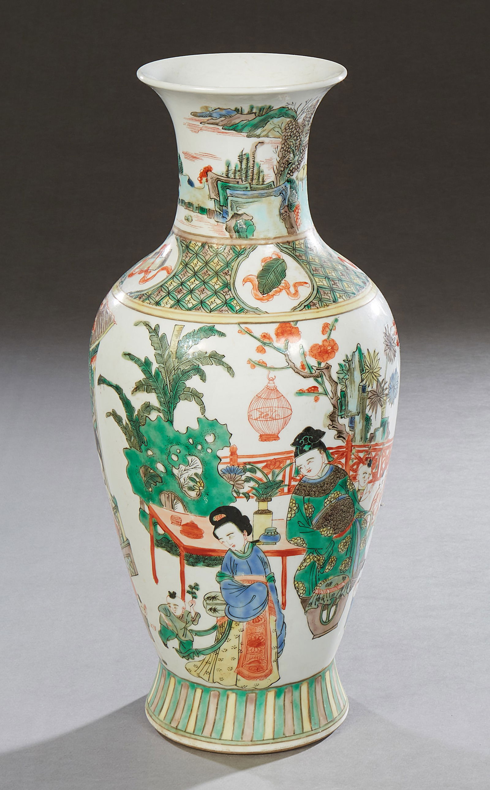 Chinese Porcelain Famille Verte Baluster Vase, 20th c., H.- 16 3/4 in., Dia.- 7 1/2 in. (1 of 3)