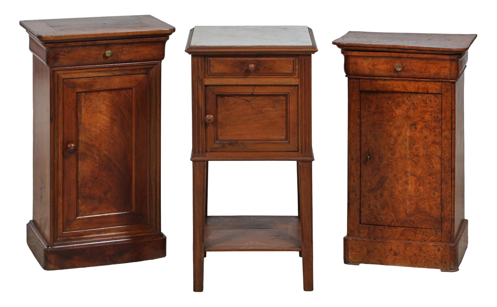 Three French Walnut Nightstands, mid 19th c., Marble Topped- H.- 31 in., W.- 16 in., D.- 15 in. (3 (1 of 5)