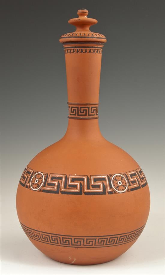 English Encaustic Terracotta Covered Carafe, late 19th c., H.- 11 1/4 in., Dia.- 6 in. (1 of 1)
