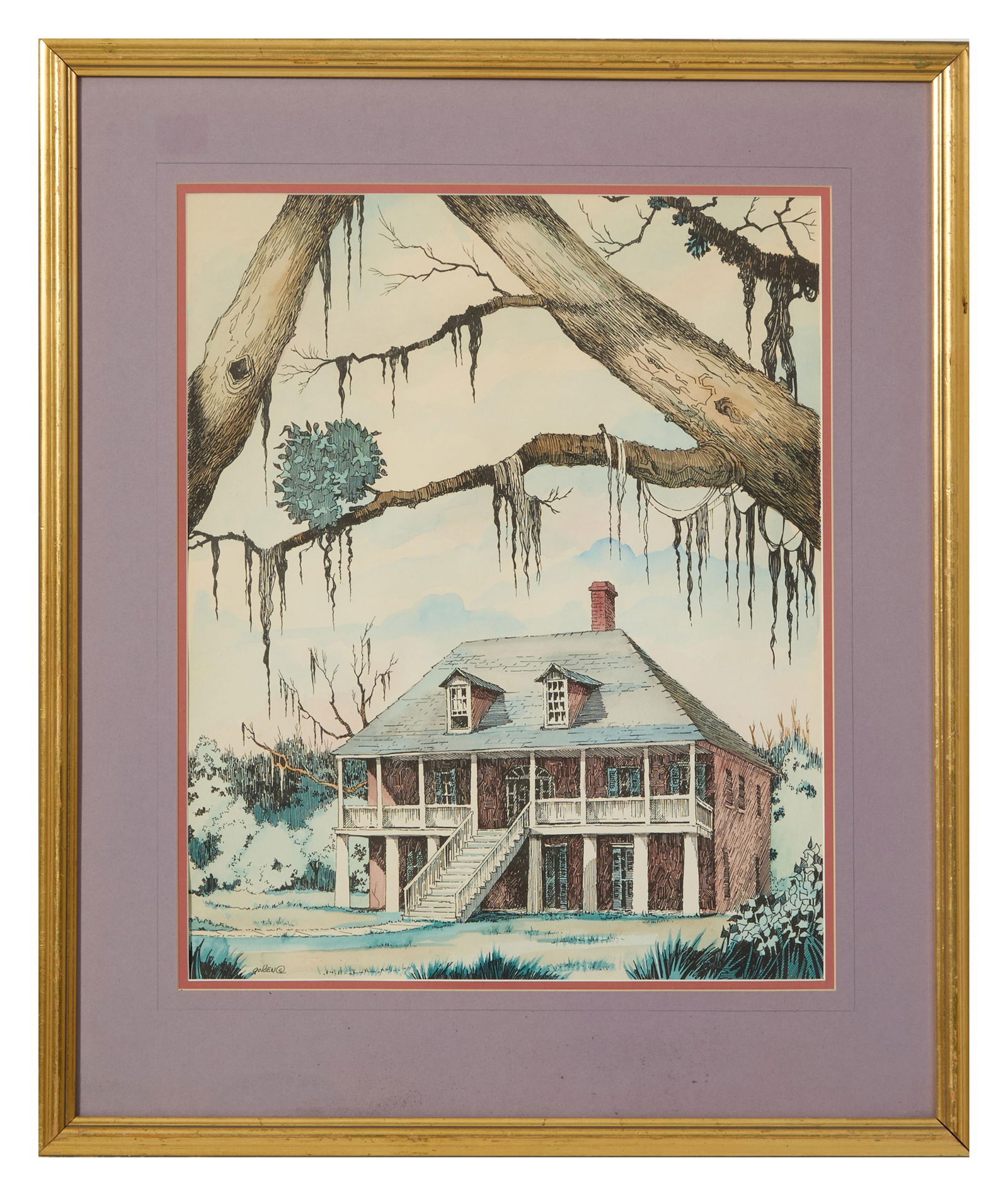 Rolland Golden (American/Louisiana, 1931-2019), "Plantation," Sight- H.-19 1/2 in., W.- 16 in., (1 of 4)