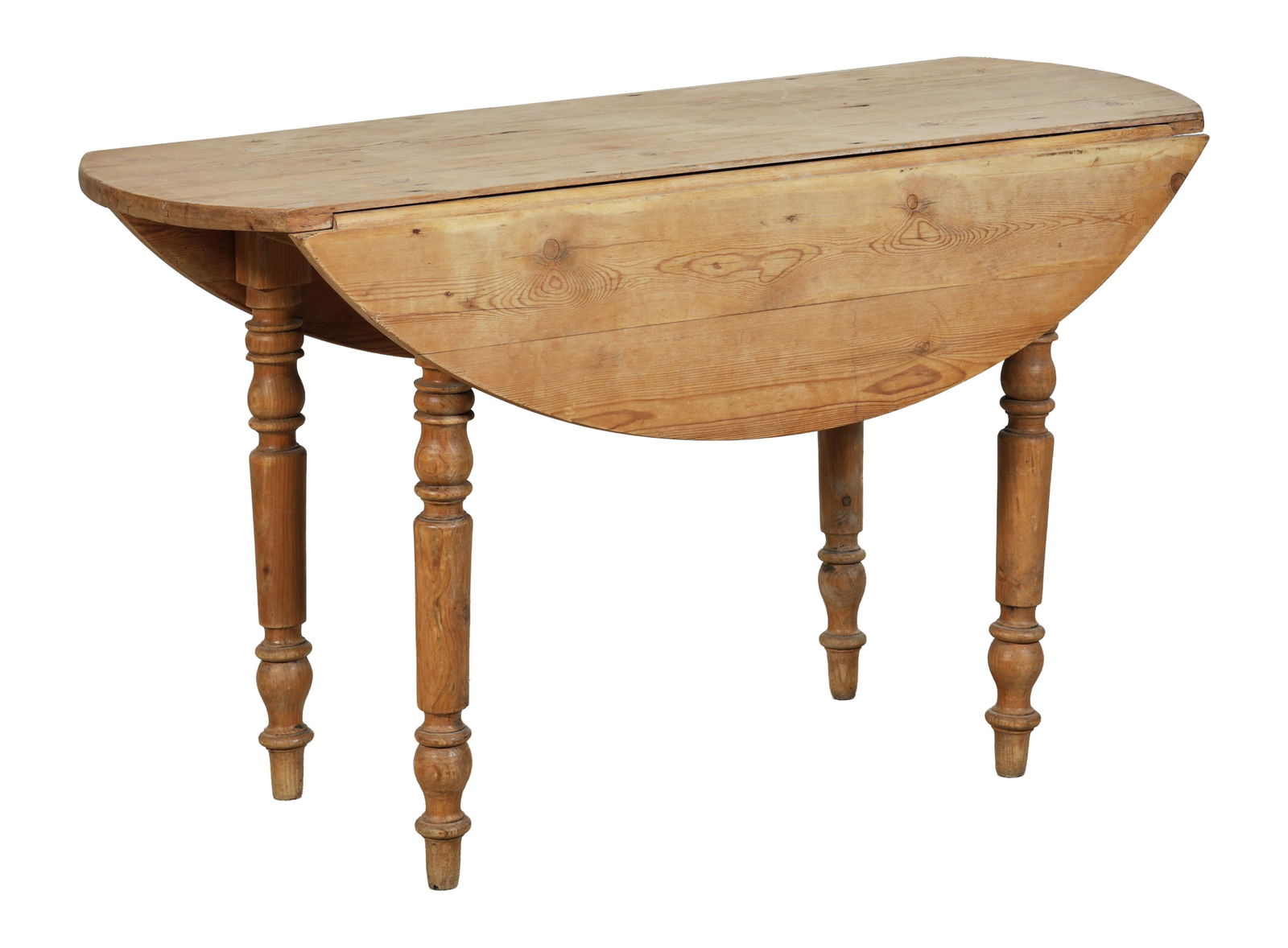 French Louis Philippe Style Bleached Pine Drop Leaf Table, mid 19th c., Closed- H.- 29 in., W.- 52 (1 of 2)