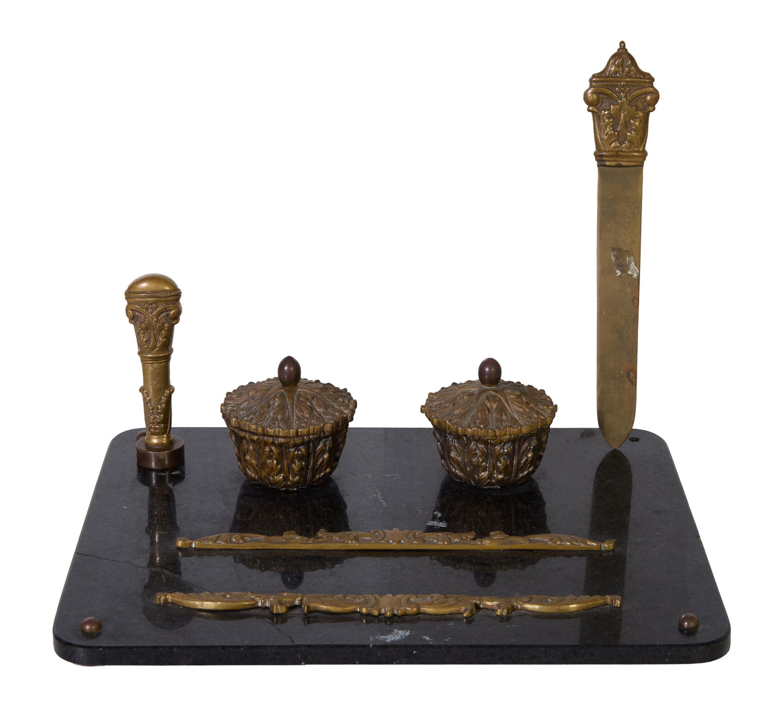 Gilt Bronze and Marble Desk Set, 19th c., H.- 3 in., W.- 12 in., D.- 10 in. (1 of 1)