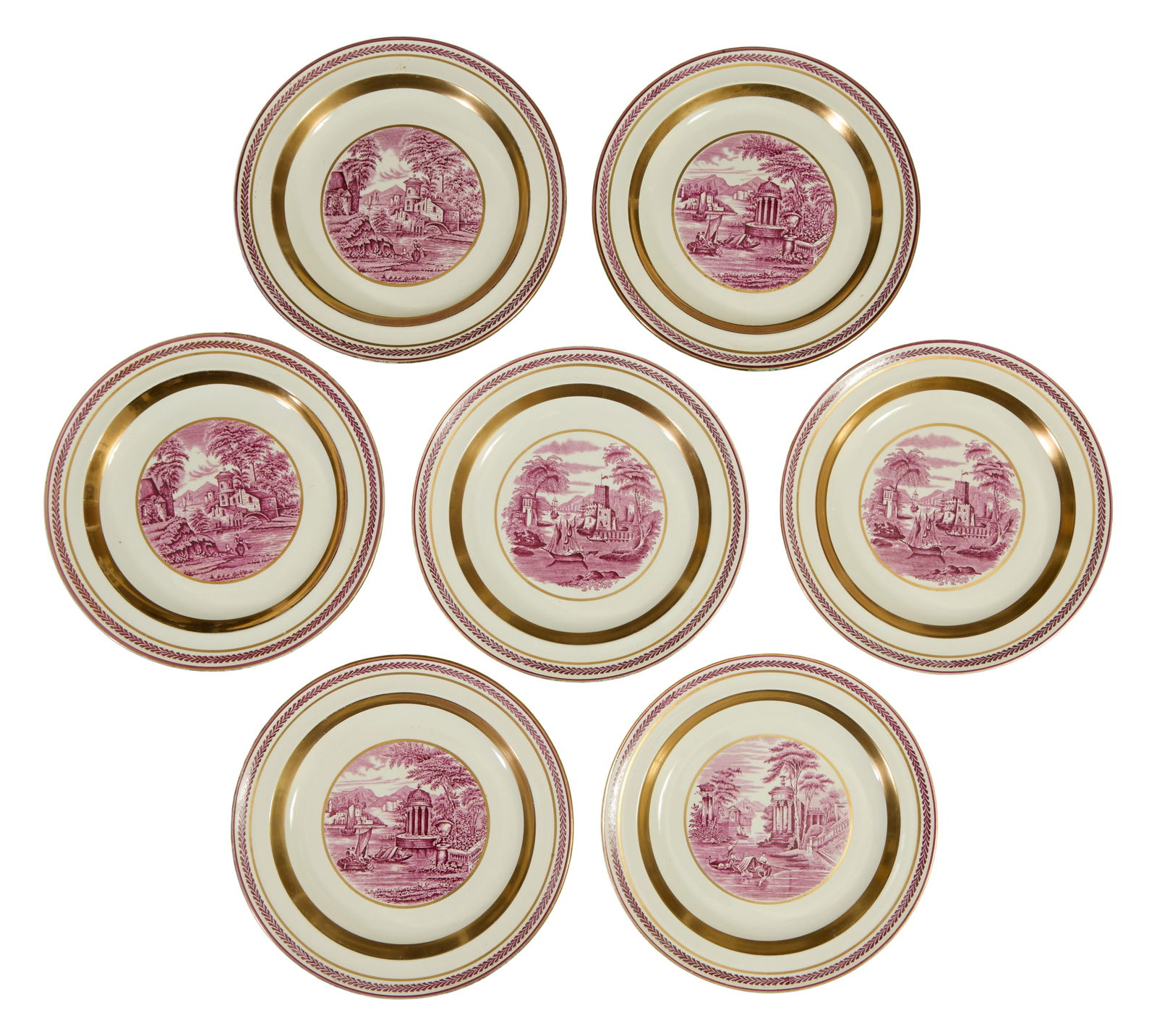 Seven Wedgwood Etruria Luncheon Plates, 20th c., Each- H.- 3/4 in., Dia.- 9 1/4 in. (7 Pcs.) (1 of 13)