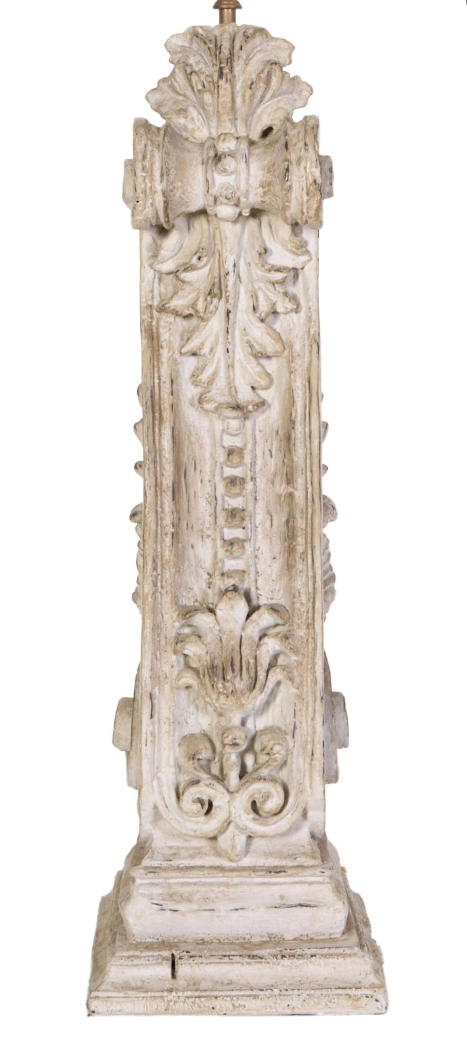 Italian Creme Peinte Carved Wood Architectural Lamp, 19th c., H.- 38 in., W.- 8 in., D.- 8 in. (1 of 4)