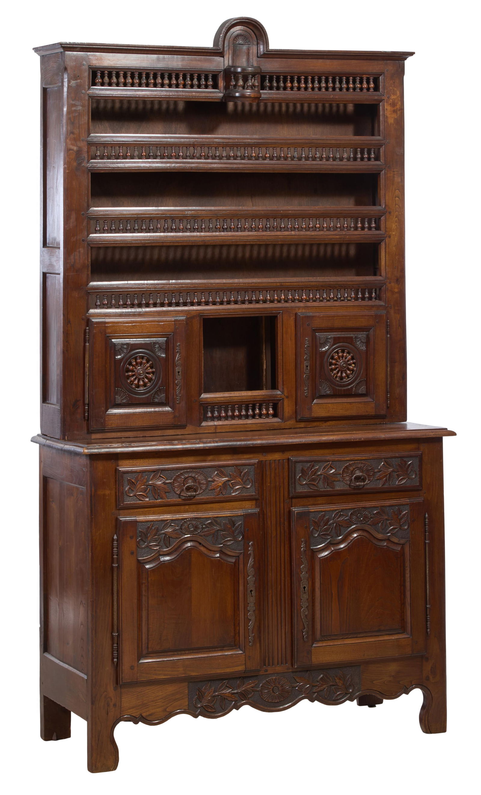 French Provincial Style Carved Walnut Vaisselier, 20th c., H.- 96 in., W.- 52 in., D.- 20 1/2 in. (1 of 1)