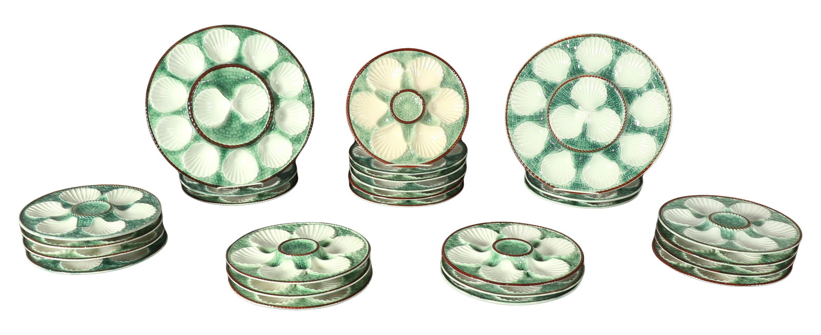Twenty-Six Piece French Ceramic Oyster Service, early 20th c., Platters- H.- 1 1/2 in., Dia.- 13 1/4 (1 of 3)