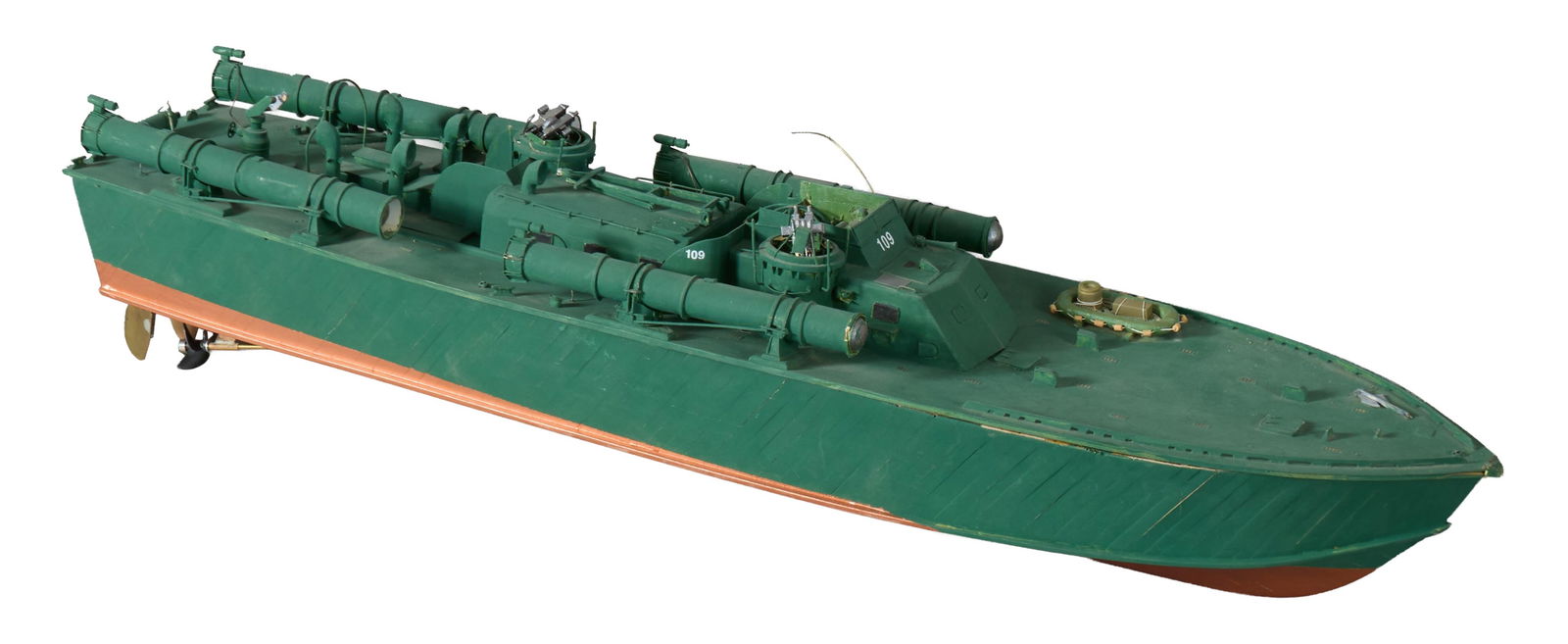 Handmade Wooden Model of PT109, 20th c., H.- 9 in., W.- 31 1/2 in., D.- 8 7/8 in. (1 of 3)