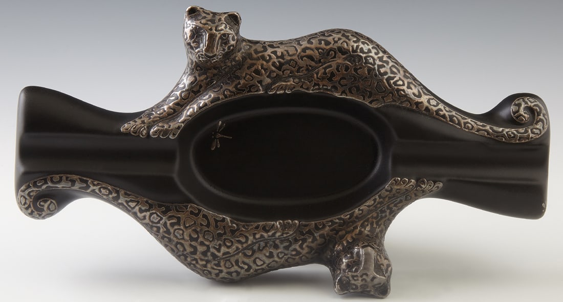 Emilia Castillo (Mexican), Silver Over Pottery Jaguar Cigar Ashtray, 1996, H.- 2 1/4 in., W.- 11 1/2 (1 of 2)