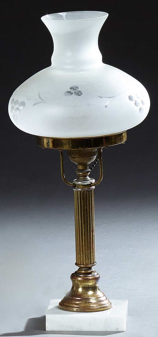 Brass and Marble Astral Lamp, 19th c., H.- 16 in., Dia.- 7 in. (1 of 1)
