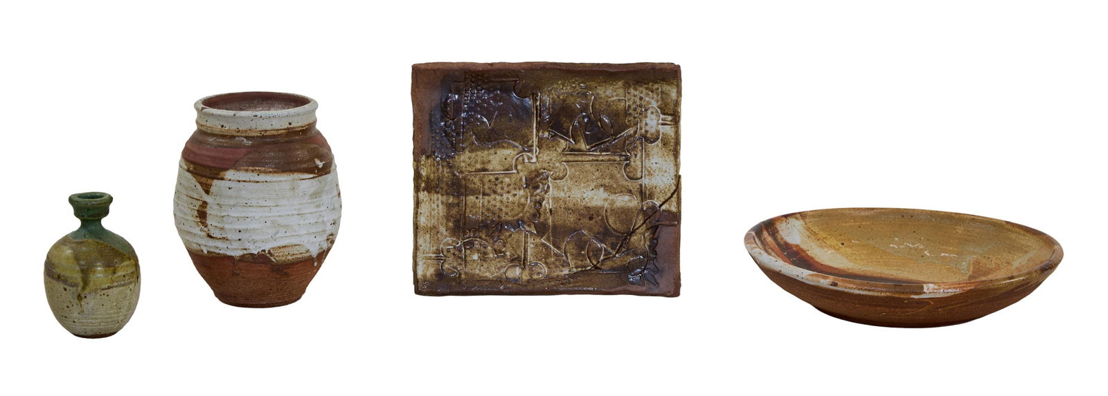 James Watral (American/New Orleans, 1942-2014), Four Pieces of Pottery, Bowl- H.- 3 in., Dia- 14 1/4 (1 of 5)