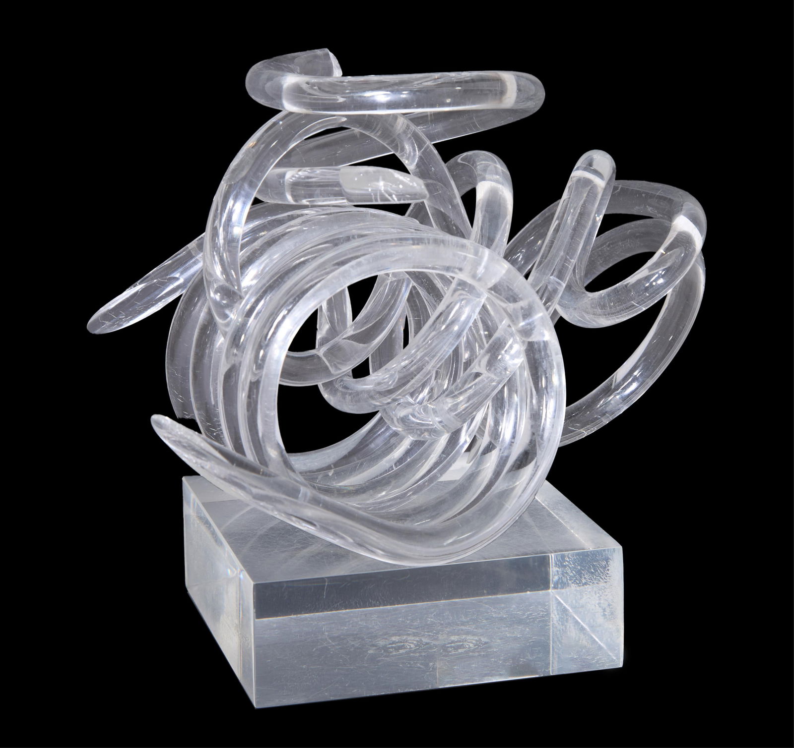 Janice Broussard (New Orleans), "Plex Puzzle," c. 1972, H.- 8 in., W.- 8 in., D.- 6 in.: Janice Broussard (New Orleans), "Plex Puzzle," c. 1972, Lucite sculpture, titled, signed and dated, H.- 8 in., W.- 8 in., D.- 6 in.