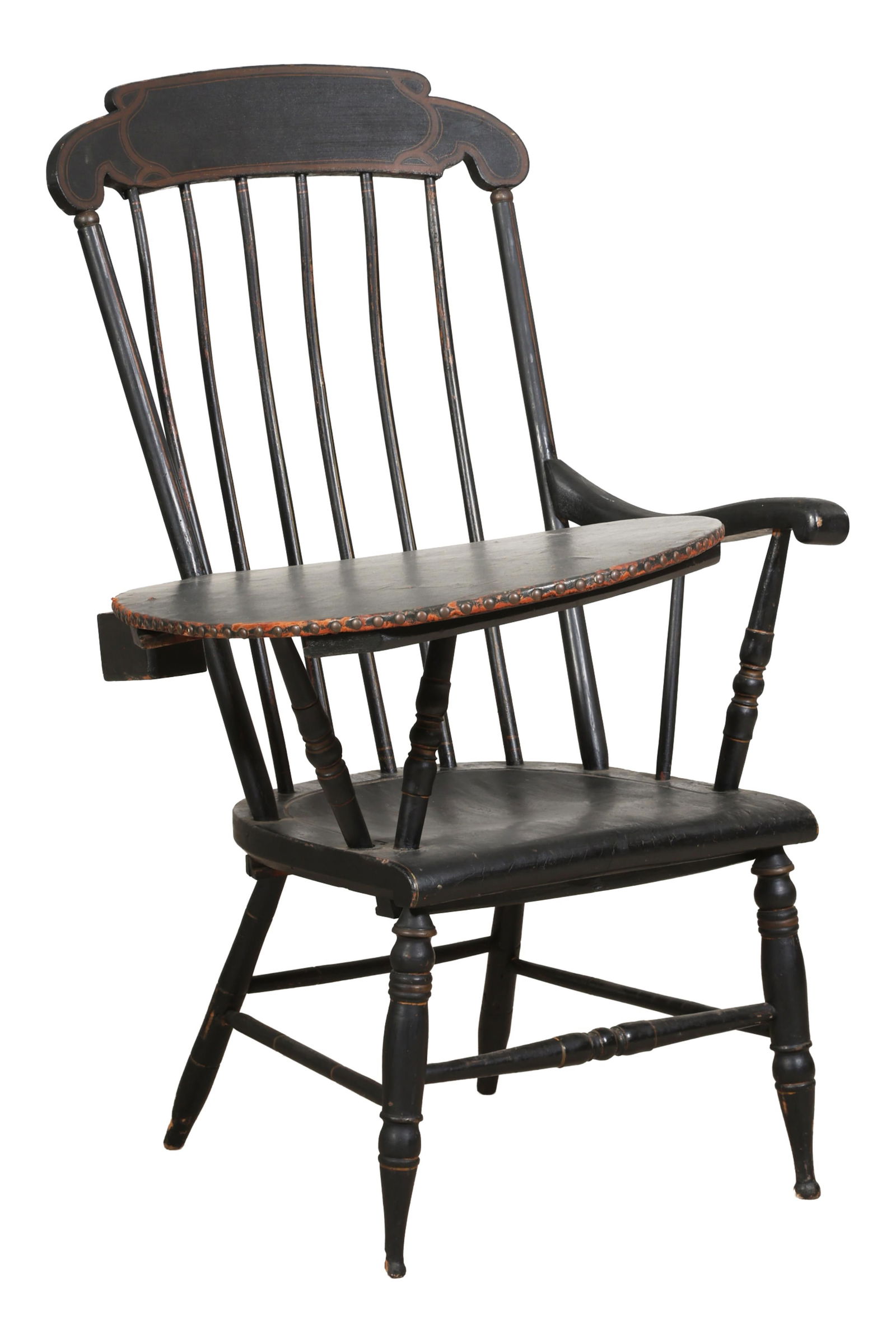 American Windsor Writing Chair, early 19th c., H.- 46 3/4 in., W.- 36 in., D.- 38 in. (1 of 2)