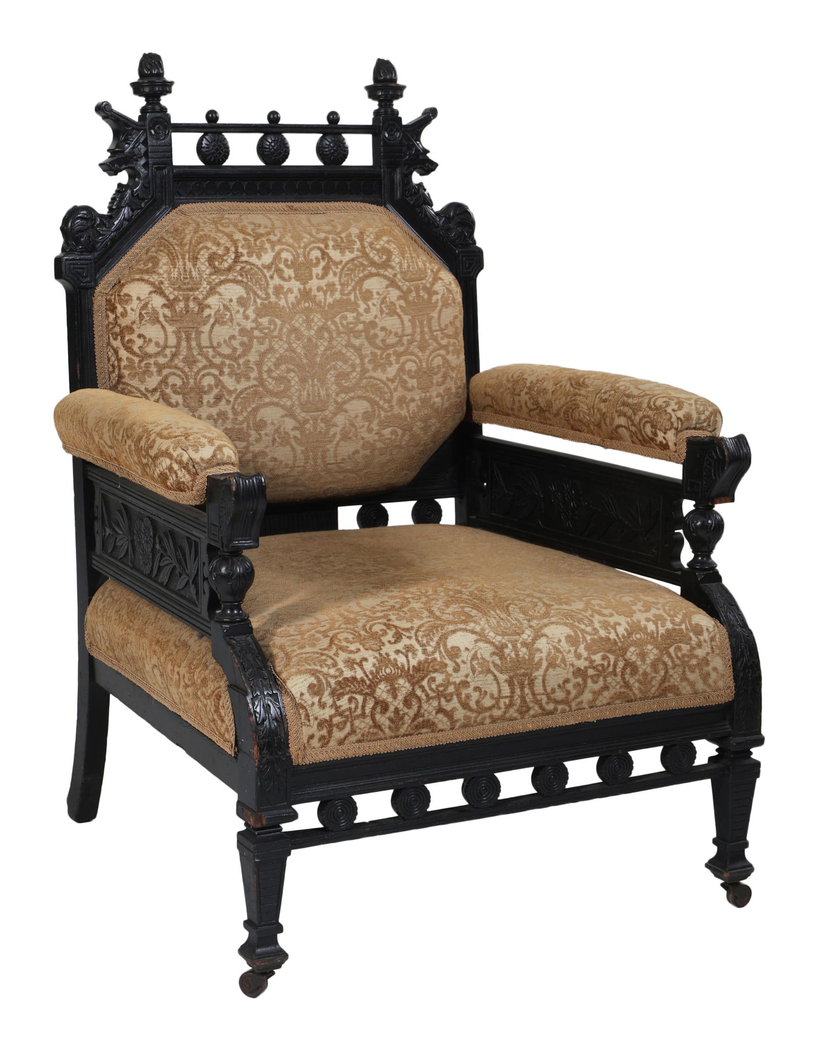 American Aesthetics Movement Ebonized Arm Chair, late 19th c., H.- 41 in., W.- 31 in., D.- 25 in. (1 of 3)