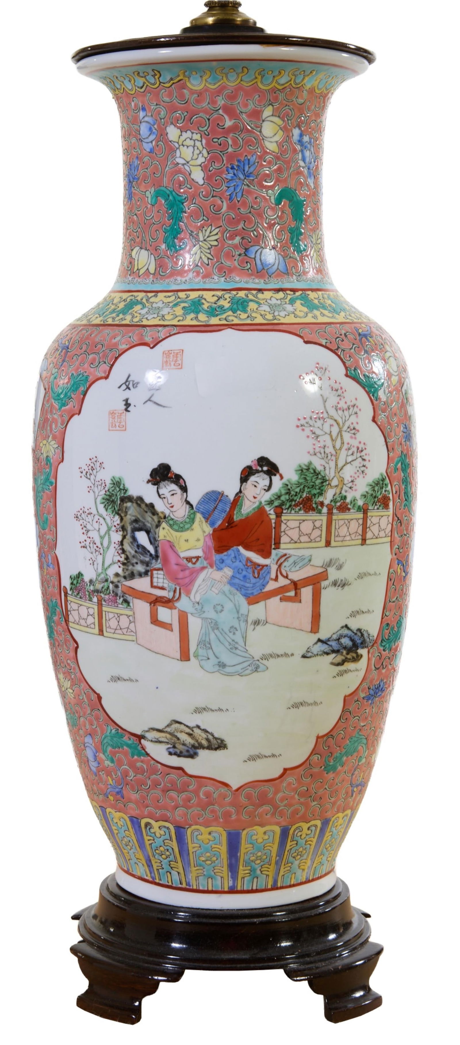 Large Oriental Porcelain Vase, early 20th c., H.- 22 in., Dia.- 8 in. (1 of 2)
