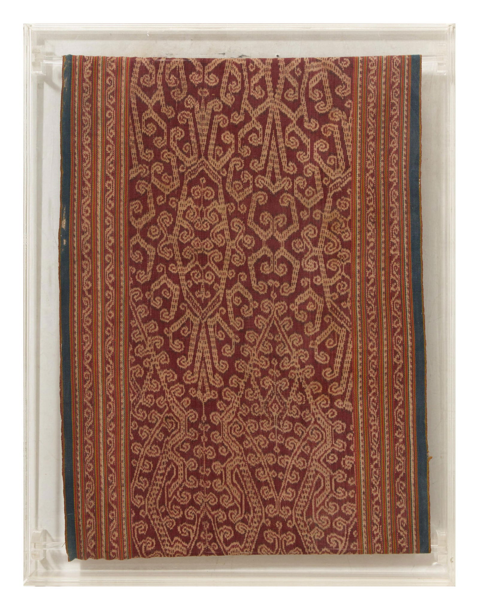 Framed Iban Dayak Textile, probably 19th c., Textile- H.- 23 in., W.- 16 in.; Framed- H.- 26 in., (1 of 3)