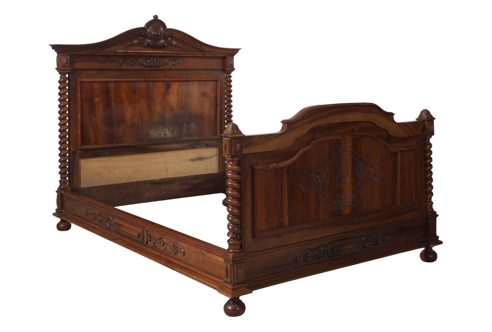 French Renaissance Revival Carved Walnut Bed, Late 19th c., H.- 58 1/2 in., W.- 54 in., L.- 75 in. (1 of 3)