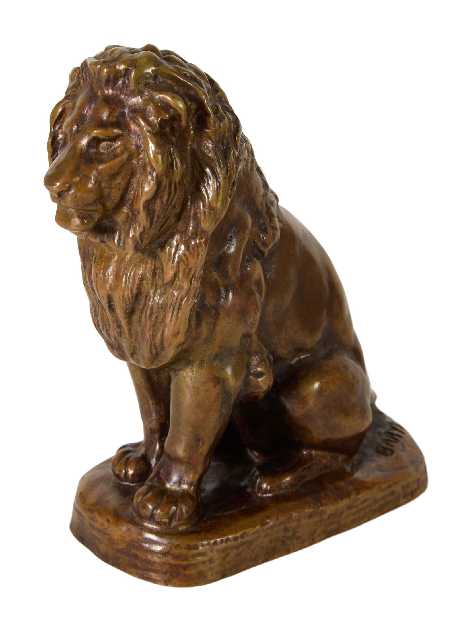 After Antoine-Louis Barye (French, 1797-1875), "Lion Assis (Seated Lion)," H.- 7 in., W.- 3 in., D.- (1 of 4)