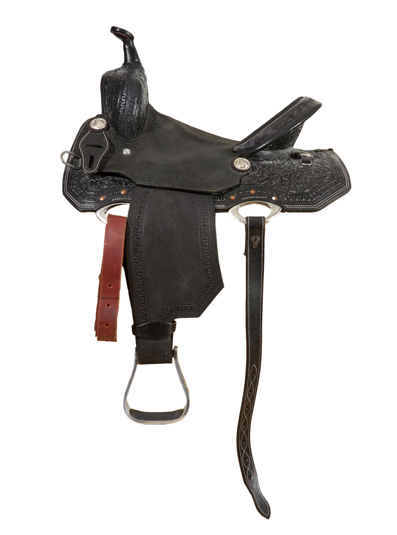 Black Leather Western Style Saddle, Ace Saddlery, Australia, 20th c., Overall- App. H.- 39 in., App. (1 of 8)