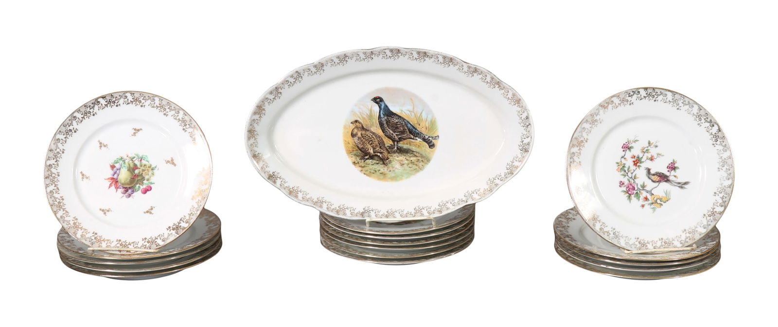 Seventeen Piece French Limoge Partial Dinner Service, mid 20th c., Platter- H.- 1 1/2 in., W.- 15 (1 of 9)