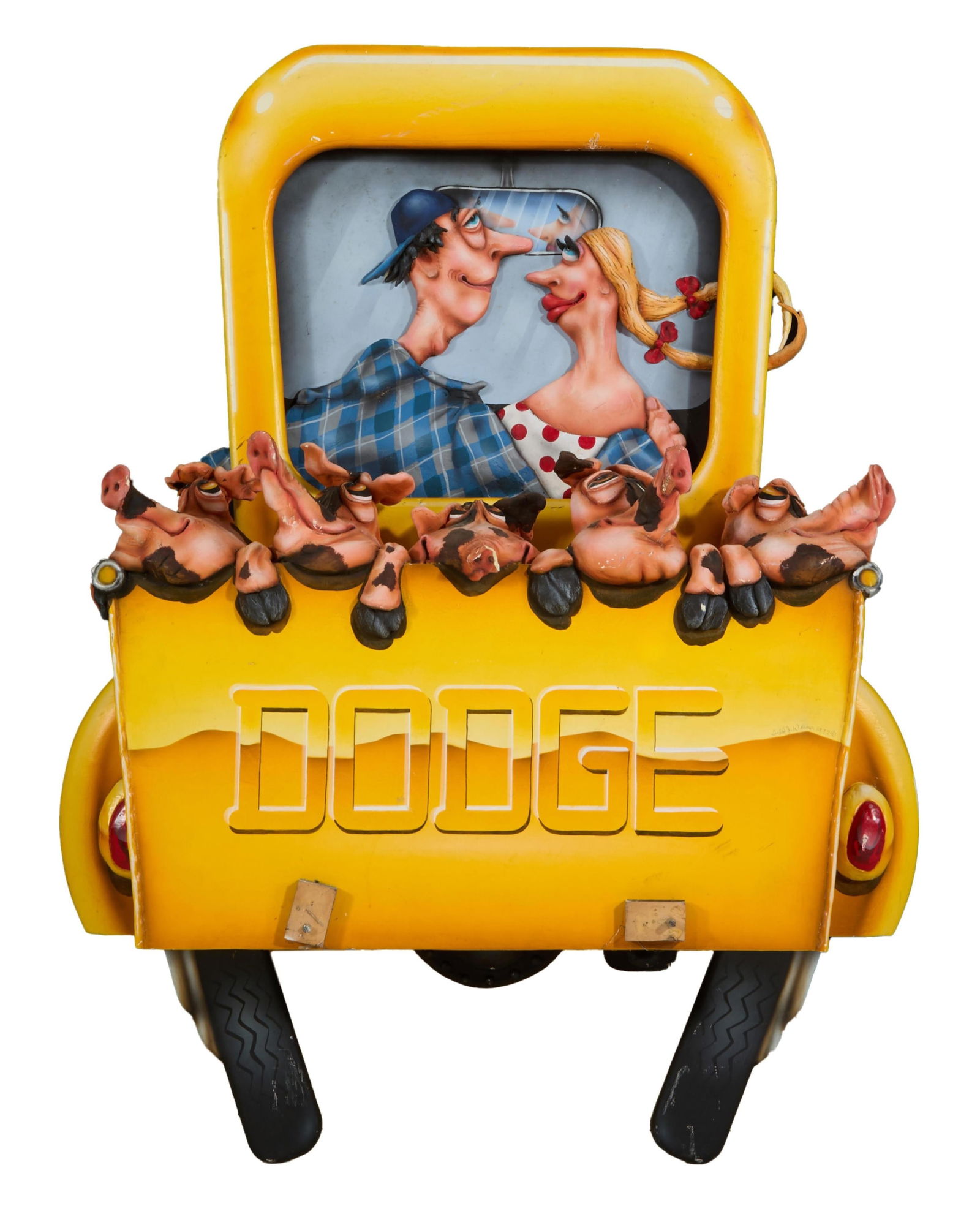 Todd Warner (American/Texas, 1945-2022), "Five Little Piggies in the Back of a Dodge Pickup," H.- 60: Todd Warner (American/Texas, 1945-2022), "Five Little Piggies in the Back of a Dodge Pickup," mixed media wall sculpture, unsigned, H.- 60 in., W.- 45 in., D.- 12 in. Provenance: The Estate of Joseph