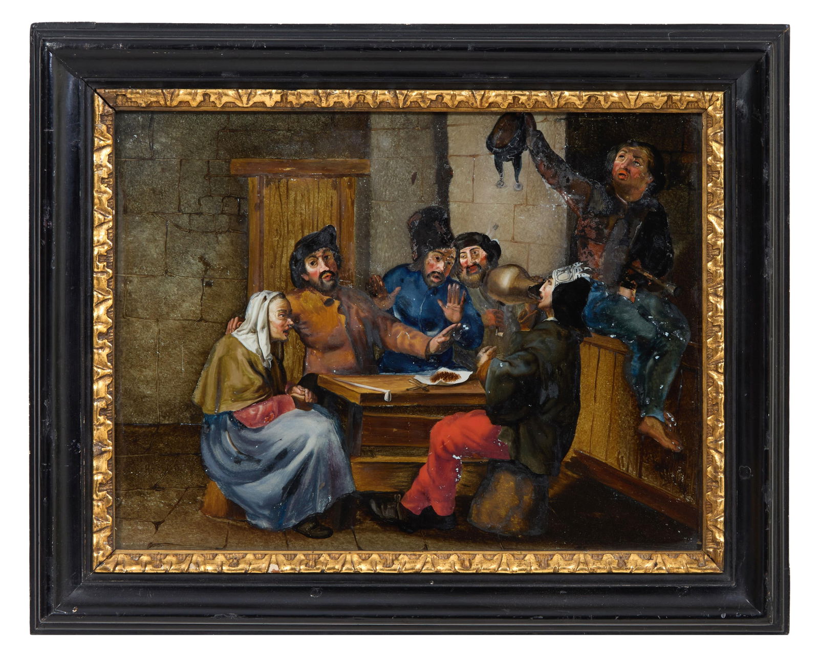 Russian School (19th Century), "Court Jester and Peasants Sharing a Meal," Sight- H.- 12 1/4 in., (1 of 4)