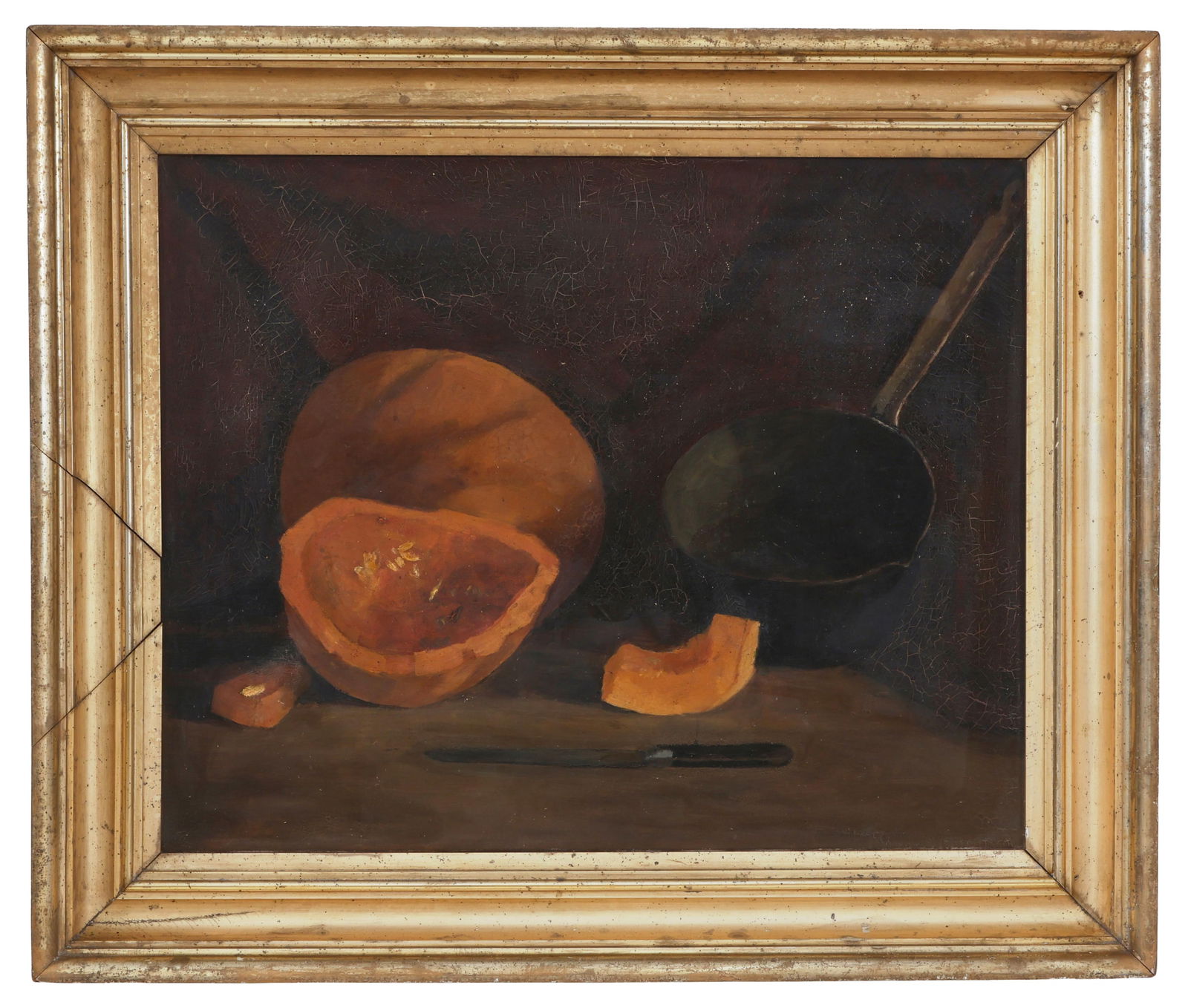 American School, "Still Life of Melon and Ladle," 19th c., H.- 24 1/8 in., W.- 30 1/8 in., Framed (1 of 3)