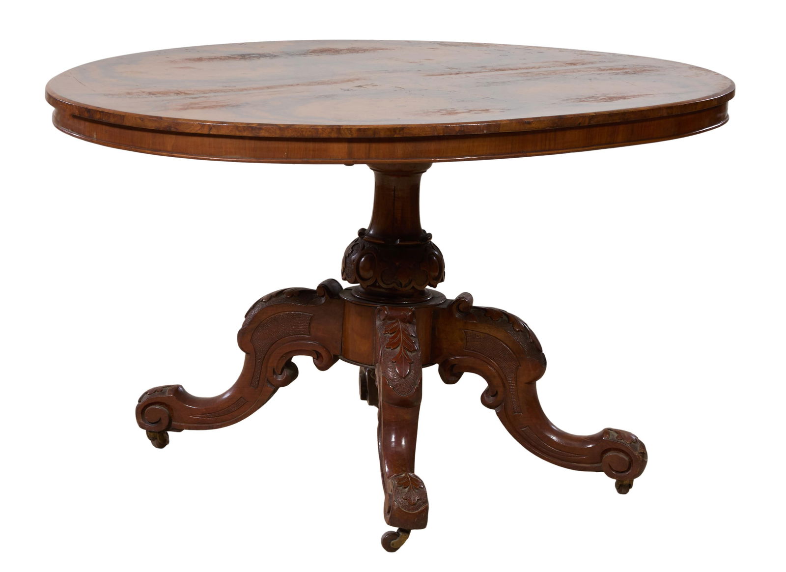 French Renaissance Revival Carved Walnut Flip Top Center Table, late 19th c., H.- 29 in., W.- 40 (1 of 1)
