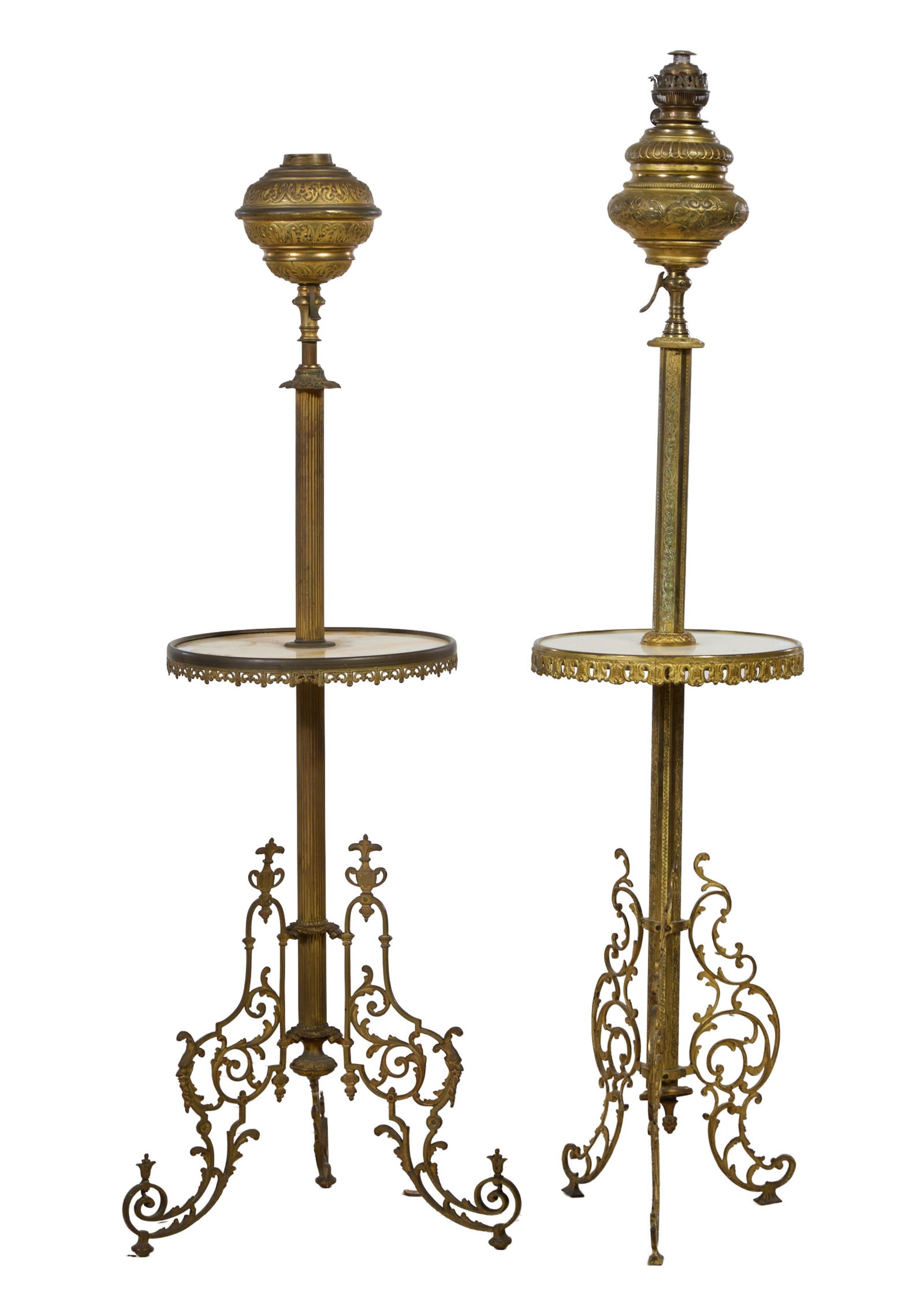 Two Napoleon III Onyx and Brass Kerosene Lamp Stands, late 19th c., Taller- H.- 58 in., Dia.- 13 1/2 (1 of 1)