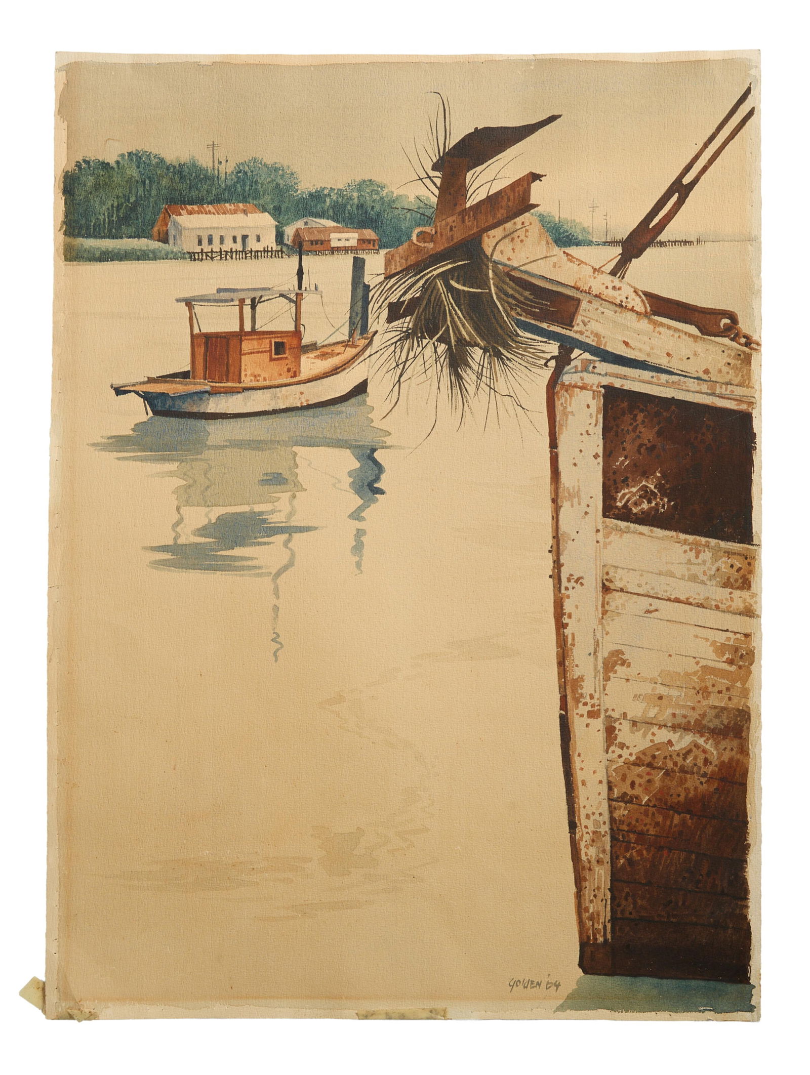 Rolland Golden (American/Louisiana, 1931-2019), "Fishing Boat on the River," 1964, H.- 30 1/4 in., (1 of 3)