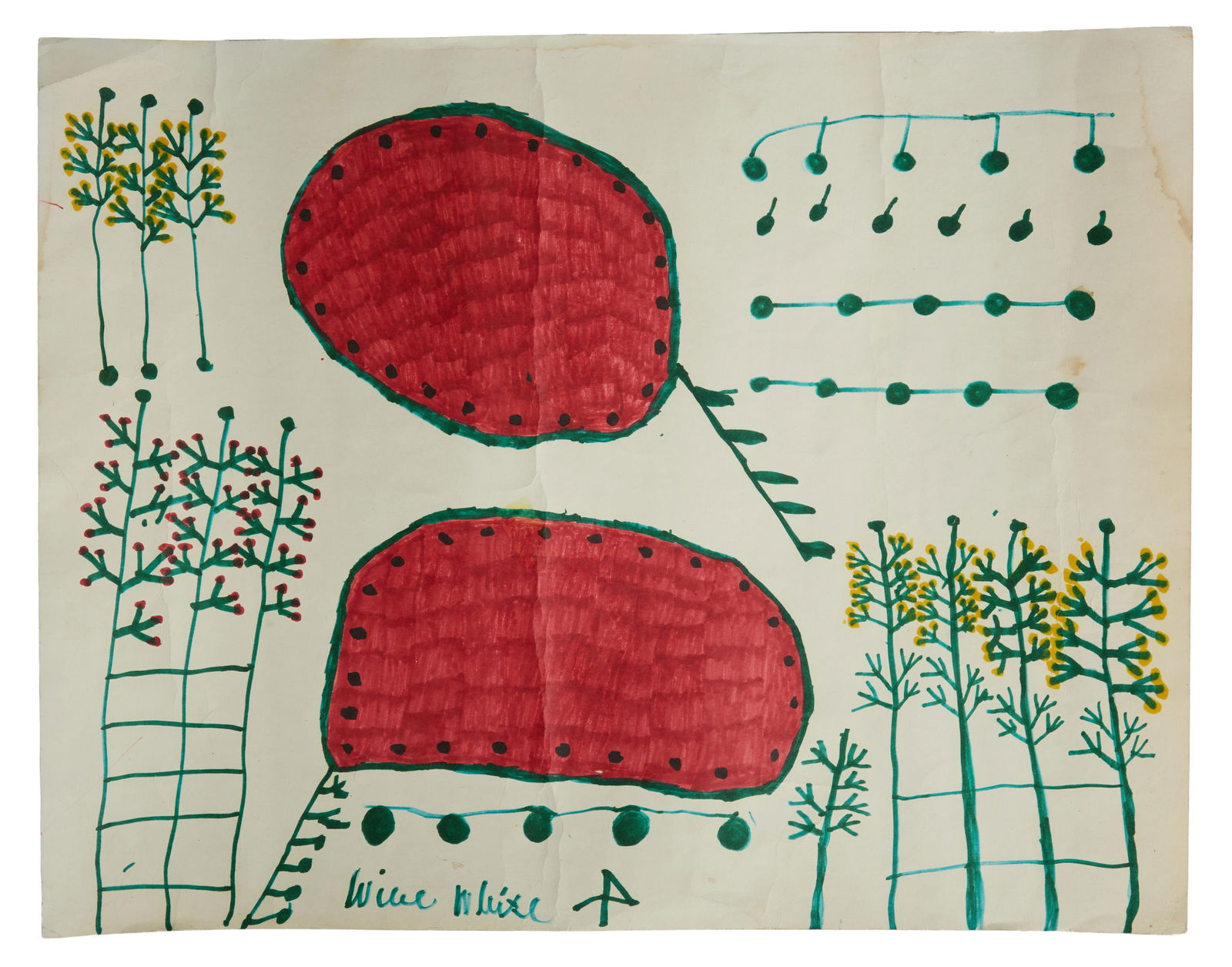 Willie White (American/Louisiana/Mississippi, 1908-2000), "Watermelon," H.- 22 in., W.- 28 in. (1 of 2)