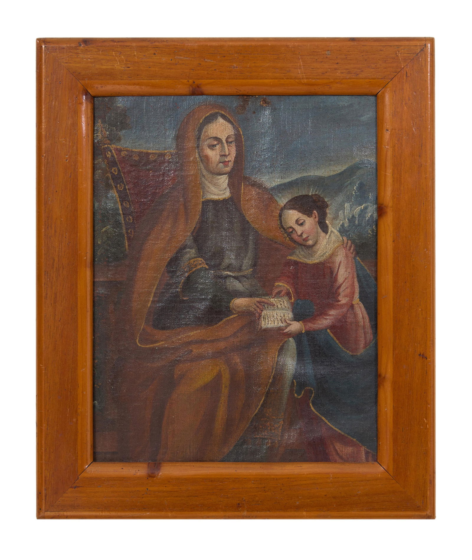 Spanish Colonial School (19th Century), "Saint Anne Teaching Mary to Read," H.- 11 in., W.- 8 1/2 (1 of 3)