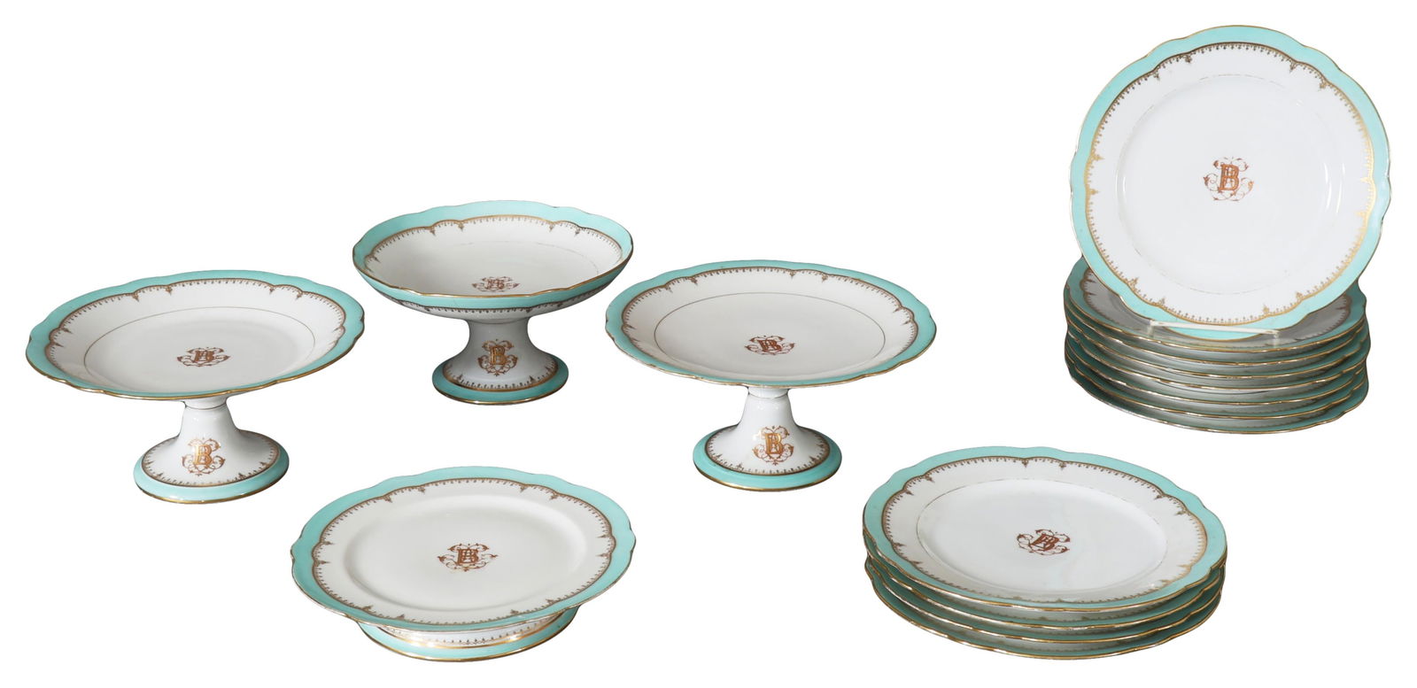 Sixteen Piece French Paris Porcelain Dessert Service, early to mid 20th c., Plates- Dia.- 9 in.; (1 of 5)