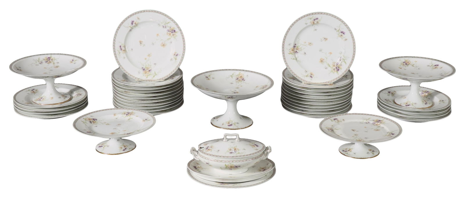 Thirty-Seven Piece French Limoge Partial Dinner Service, mid 20th c., Tallest Taza- H.- 5 1/4 in., (1 of 5)