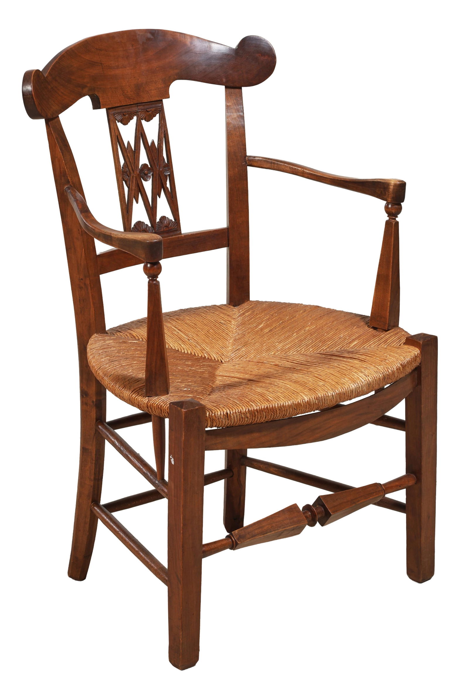 French Provincial Walnut Fauteuil, late 19th c., H.- 34 in., W.- 20 in., D.- 18 in. (1 of 2)