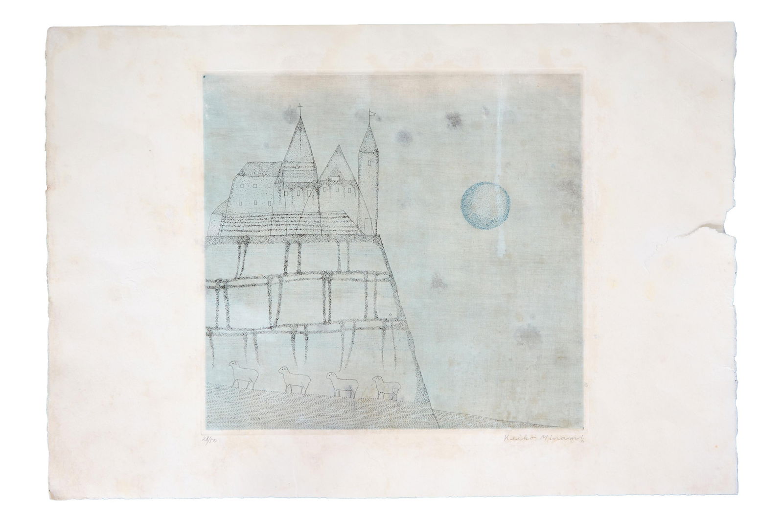 Keiko Minami (Japanese, 1911-2004), "Chateau et Lune (Castle and Moon)," 1957, Sheet- H.- 15 1/4 (1 of 4)