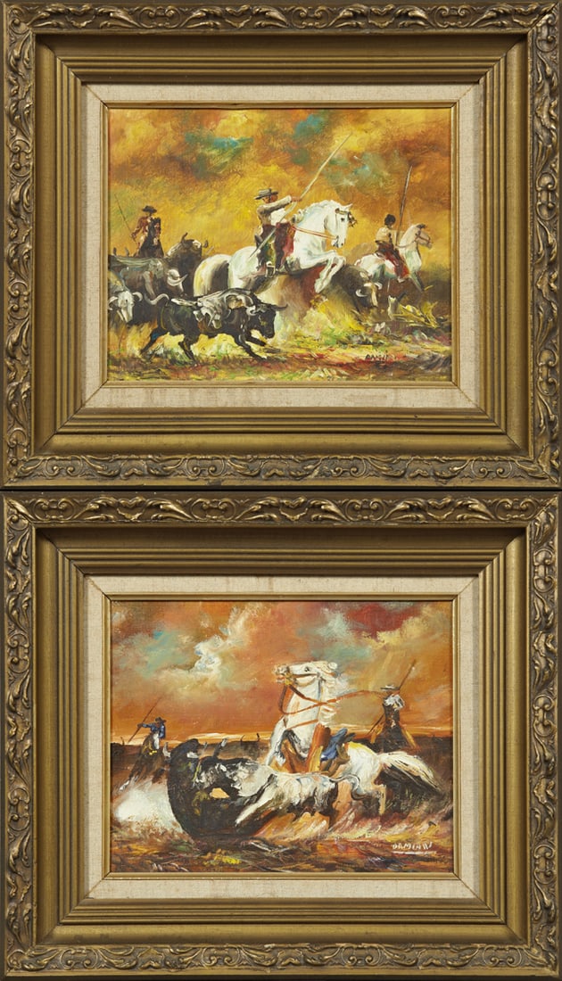 Damian, "Herding the Bulls," 20th c., Each- H.- 7 1/2 in., W.- 9 1/2 in. (2 Pcs.) (1 of 3)