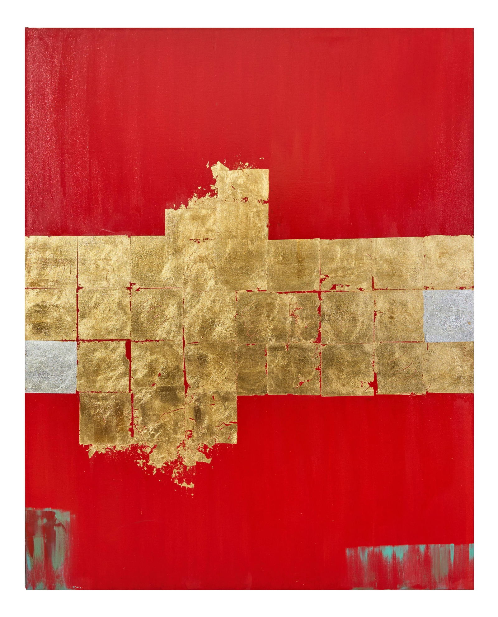 Allen Melton (American/Mississippi, b. 1964), "Red Abstract with Gold and Silver Leaf," H.- 60 in., (1 of 2)