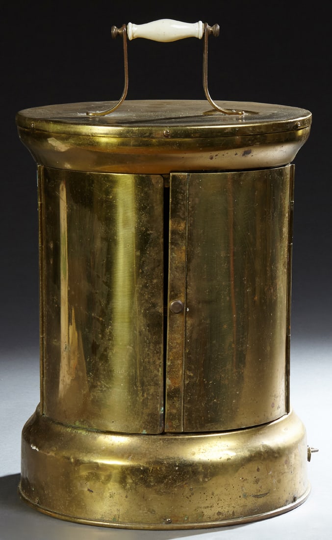 Brass Electric Plate Warmer, early 20th c., H.- 24 in., Dia.- 14 in. (1 of 2)