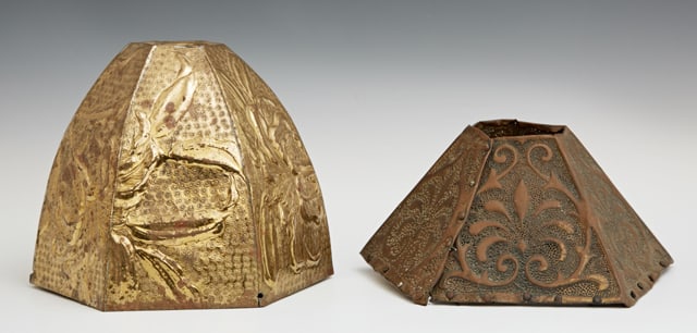 Two Brass Repousse Lamp Shades, early 20th c., probably Newcomb College, Domed- H.- 5 3/4 in., Dia.- (1 of 1)