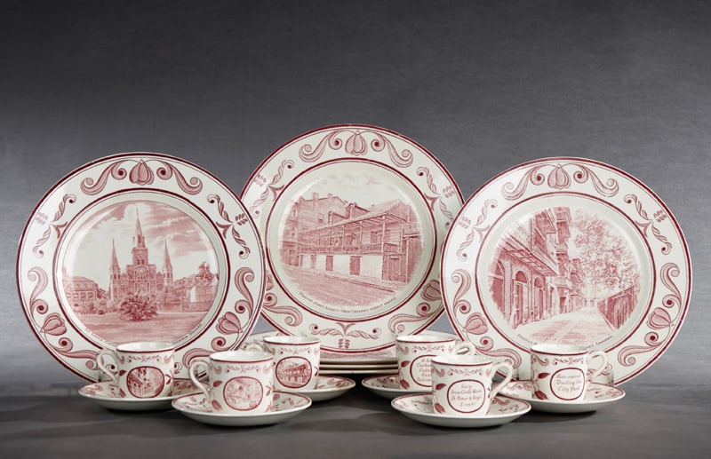 Eighteen Piece Set of Crown Ducal "Scenes of Old New Orleans," Creamware, mid 20th c., "Made (1 of 3)