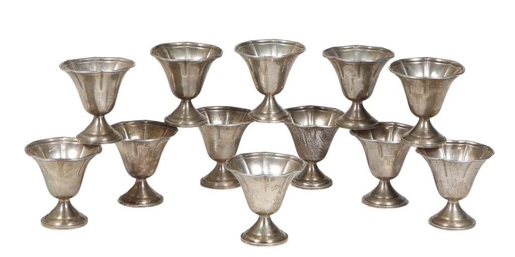 Set of Twelve Hamilton Weighted Sterling Footed Dessert Cups, 20th c., H.- 4 in., Dia.- 3 3/4 in. (1 of 2)