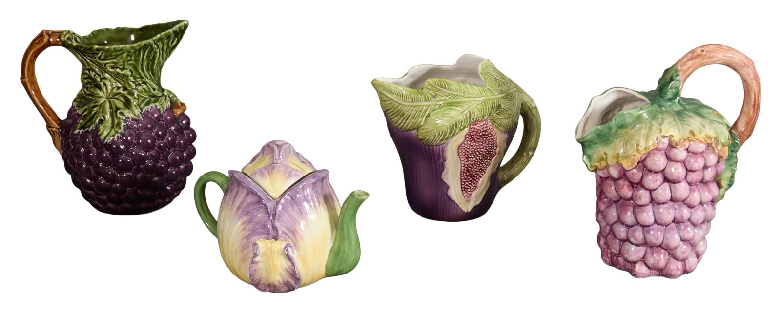 Four Pieces of Continental Hand Painted Faience and Majolica Tableware, Tallest- H.- 10 in., W.- 6 (1 of 5)