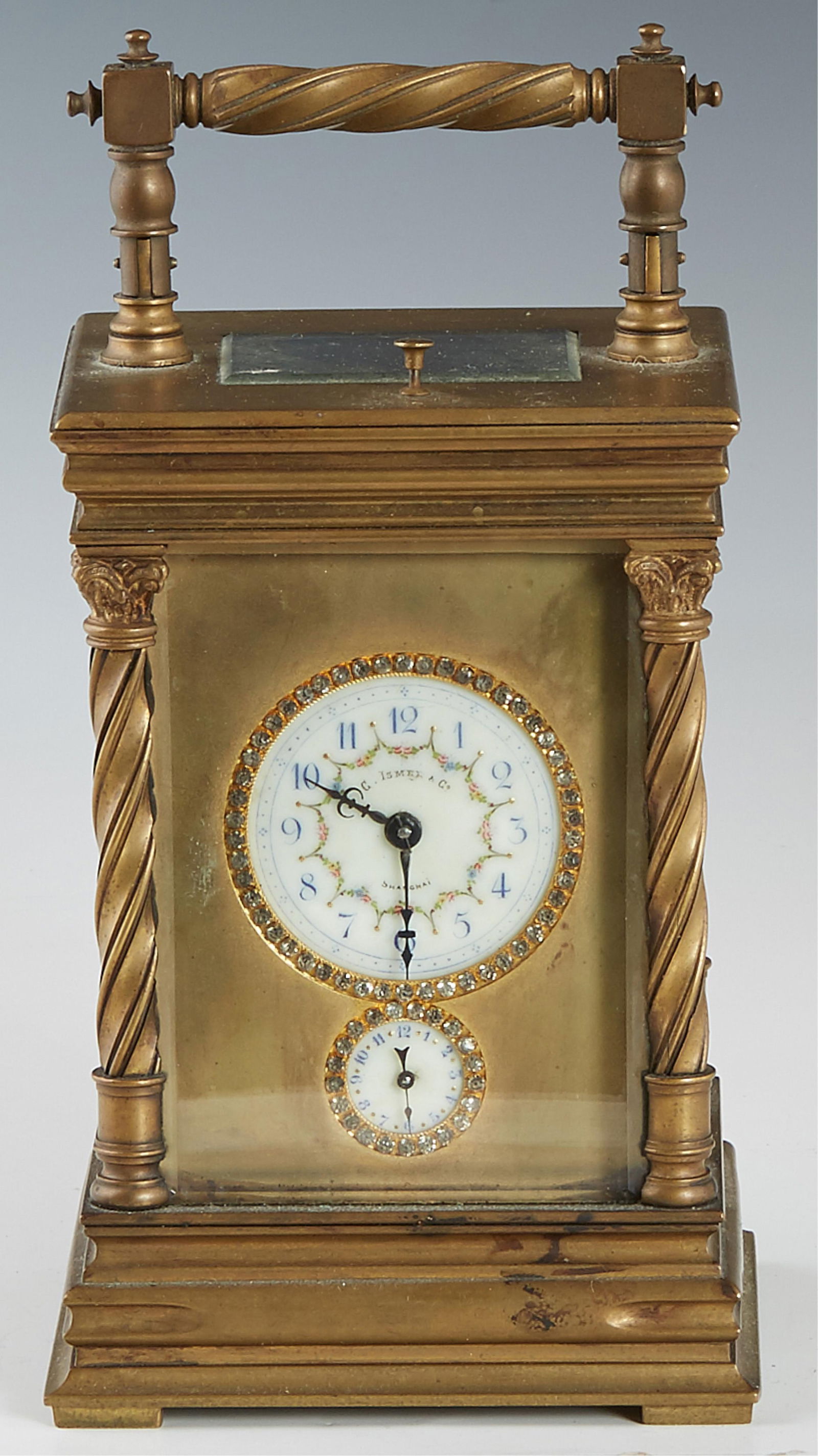 French Bronze Carriage Alarm Clock, c. 1910, H.- 8 1/2 in., W.- 4 1/4 in., D.- 3 3/4 in. (1 of 2)