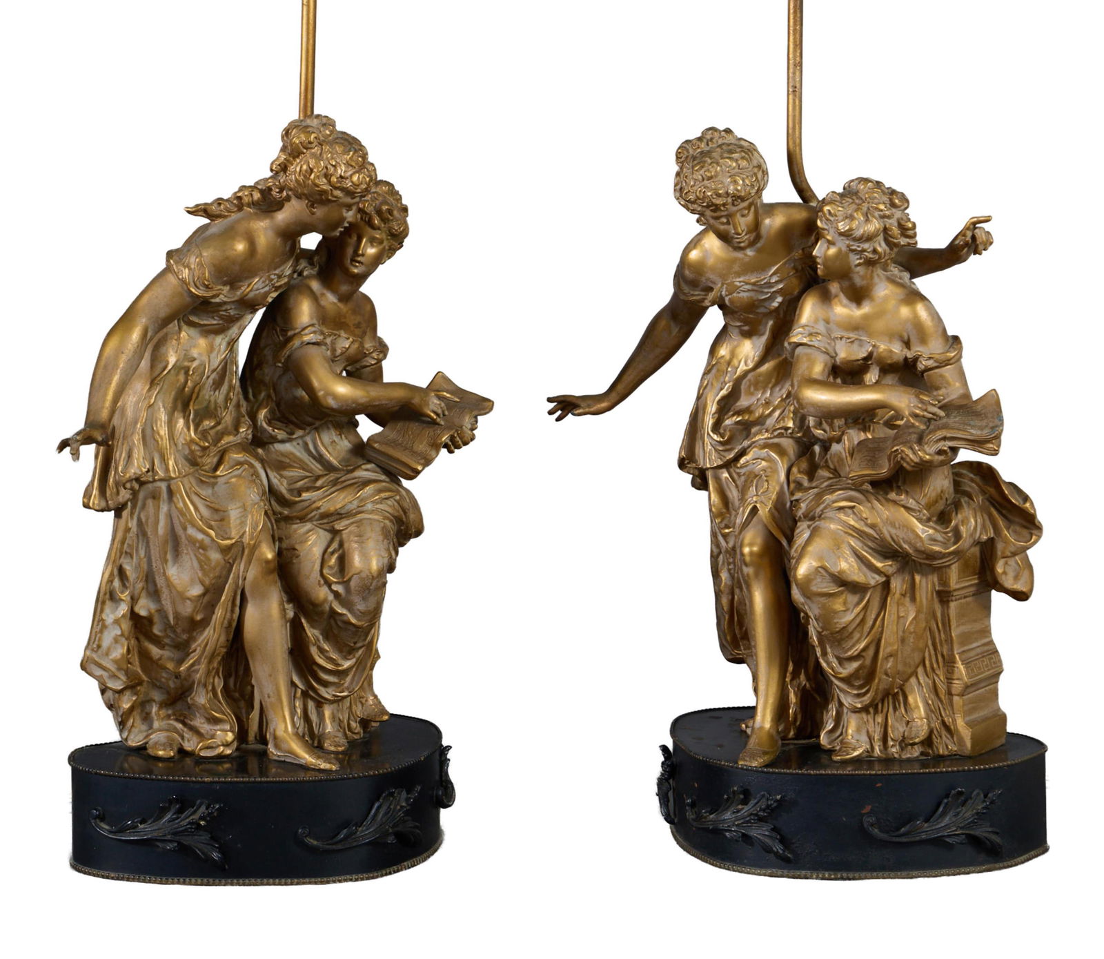 Pair of Gilt Spelter Figural Table Lamps, 20th c., Each- H.- 22 in., W.- 13 1/2 in., D.- 7 in. (2 (1 of 8)